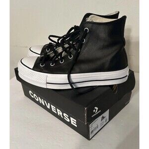 Converse Chuck Taylor All Star Lift Clean High Black leather & White Womens 9.5